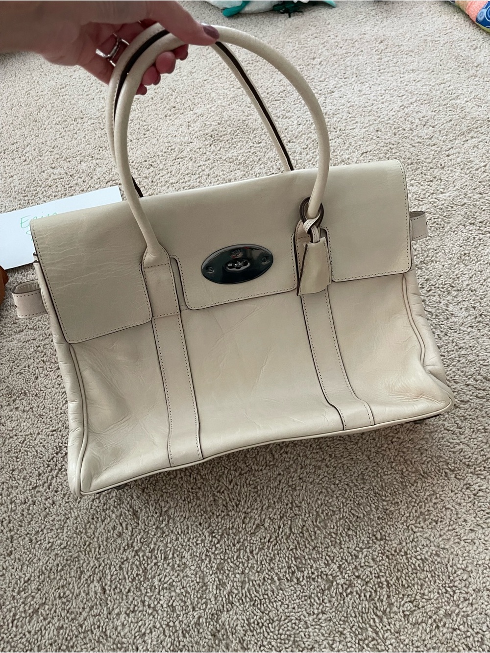 Mulberry Cream Leather Satchel with Turnlock Hardware